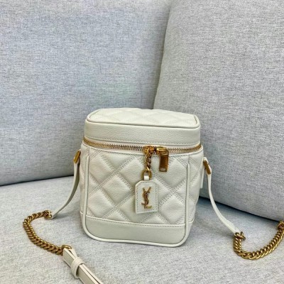 Saint Laurent 80's Vanity Bag In White Quilted Grained Leather YSLBS81003