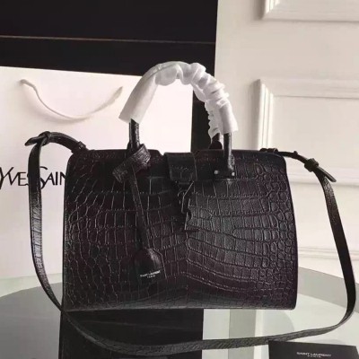 Saint Laurent All Black Small Cabas YSL Crocodile Embossed Bag YSLBS81364