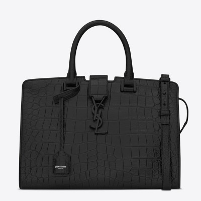 Saint Laurent All Black Small Cabas YSL Crocodile Embossed Bag YSLBS81364