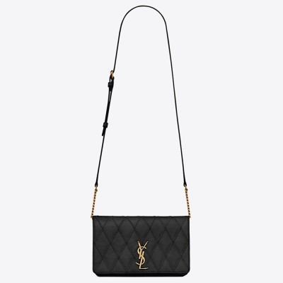 Saint Laurent Angie Chain Bag In Black Diamond Lambskin YSLBS81280