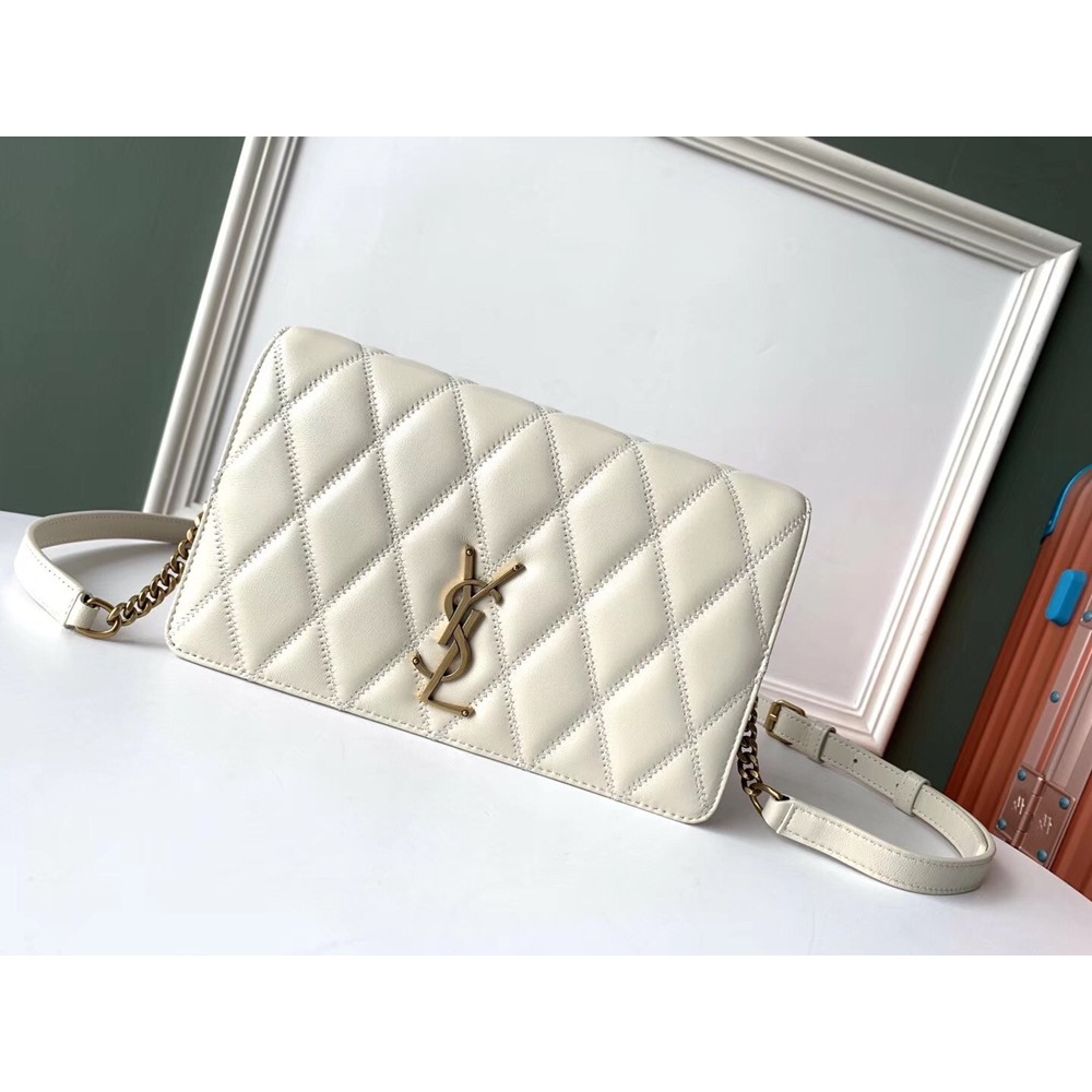 Saint Laurent Angie Chain Bag In White Diamond Lambskin YSLBS81282