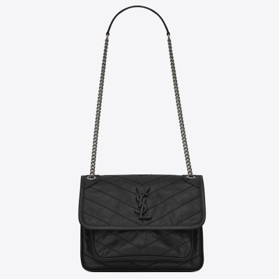 Saint Laurent Baby Niki Chain Bag In Black Crinkled Leather YSLBS81226