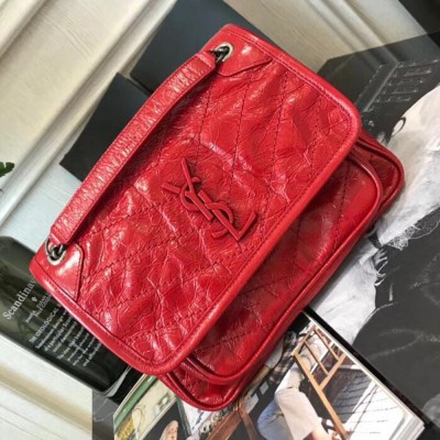 Saint Laurent Baby Niki Chain Bag In Red Crinkled Leather YSLBS81227