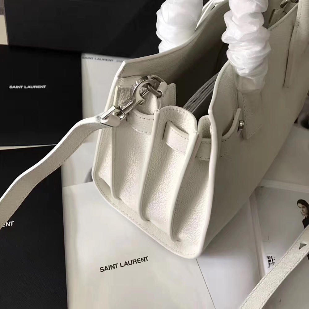 Saint Laurent Baby Sac de Jour Souple Bag In White Grained Leather YSLBS81259