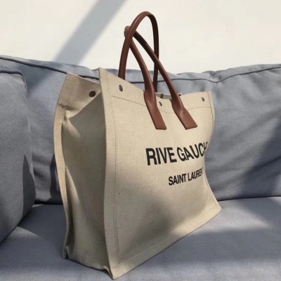 Saint Laurent Beige Linen Rive Gauche Tote Bag YSLBS81371