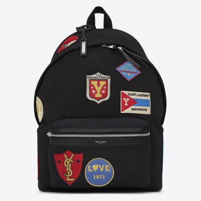 Saint Laurent Black City Backpack With Patches YSLBS81004