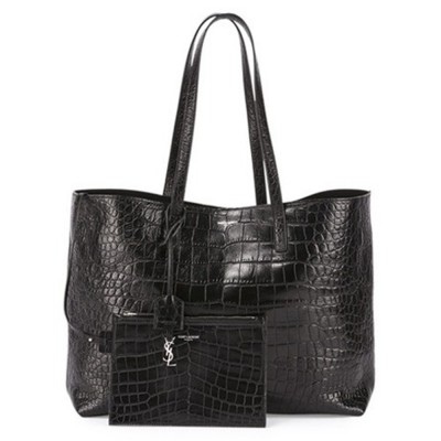 Saint Laurent Black Crocodile Embossed Shopping Tote YSLBS81372