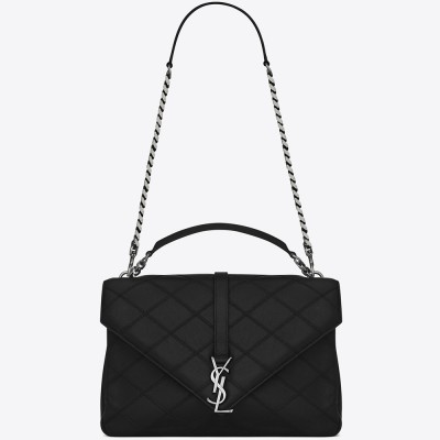 Saint Laurent Black Large Stitched Diamond Matelasse College Bag YSLBS81058