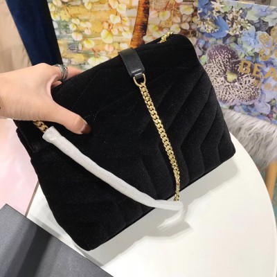 Saint Laurent Black Velvet Small Loulou Chain Bag YSLBS81168