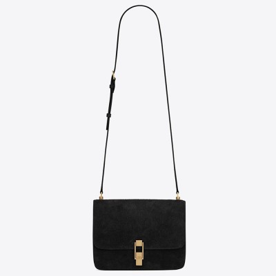 Saint Laurent Carre Satchel Bag In Black Suede Leather YSLBS81286