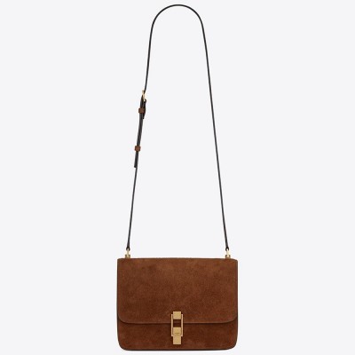 Saint Laurent Carre Satchel Bag In Brown Suede Leather YSLBS81288