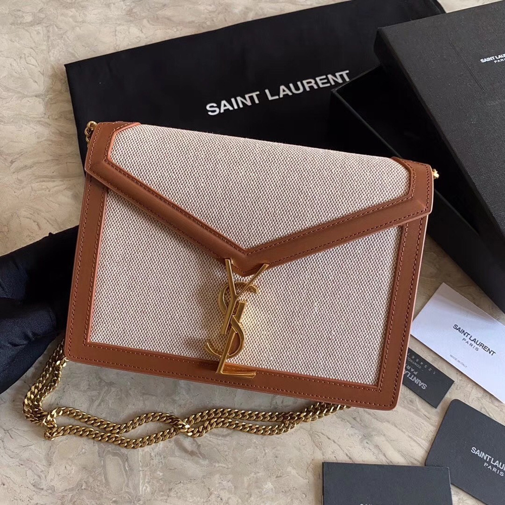 Saint Laurent Cassandra Clasp Bag In Beige Canvas YSLBS81053