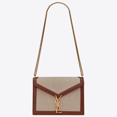 Saint Laurent Cassandra Clasp Bag In Beige Canvas YSLBS81053