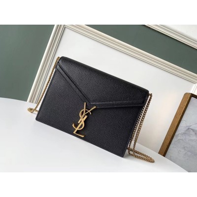 Saint Laurent Cassandra Clasp Bag In Black Grained Leather YSLBS81041