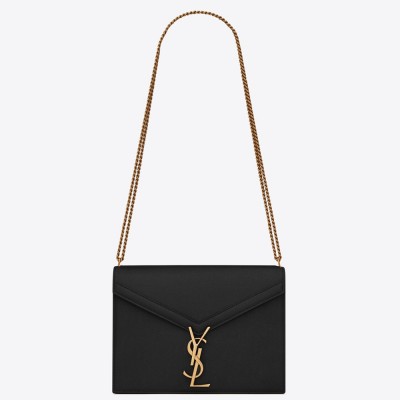 Saint Laurent Cassandra Clasp Bag In Black Grained Leather YSLBS81041