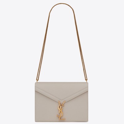 Saint Laurent Cassandra Clasp Bag In Blanc Grained Leather YSLBS81042