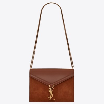 Saint Laurent Cassandra Clasp Bag In Brown Suede YSLBS81050