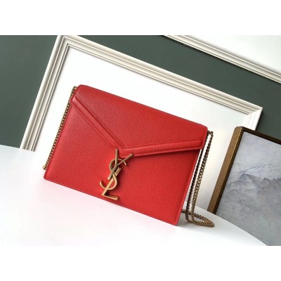 Saint Laurent Cassandra Clasp Bag In Red Grained Leather YSLBS81044