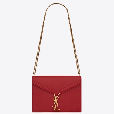 Saint Laurent Cassandra Clasp Bag In Red Grained Leather YSLBS81044