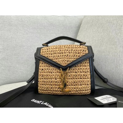 Saint Laurent Cassandra Mini Top Handle Bag In Raffia YSLBS81057