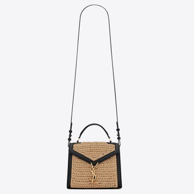 Saint Laurent Cassandra Mini Top Handle Bag In Raffia YSLBS81057