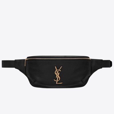 Saint Laurent Classic Monogram Belt Bag In Black Grained Leather YSLBS81020