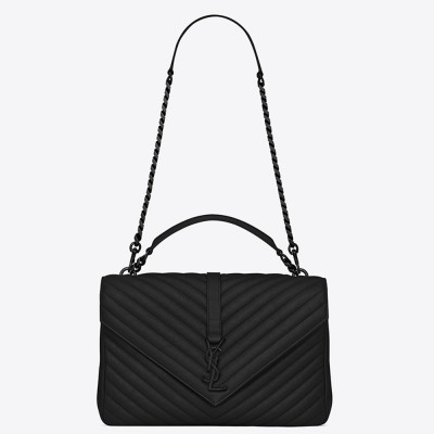 Saint Laurent College Large All Black Matelasse Leather Bag YSLBS81059