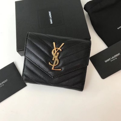 Saint Laurent Compact Tri Fold Wallet In Black Leather YSLBS81420