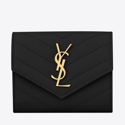 Saint Laurent Compact Tri Fold Wallet In Black Leather YSLBS81420