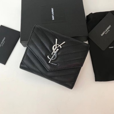 Saint Laurent Compact Tri Fold Wallet In Noir Leather YSLBS81421