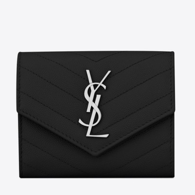 Saint Laurent Compact Tri Fold Wallet In Noir Leather YSLBS81421