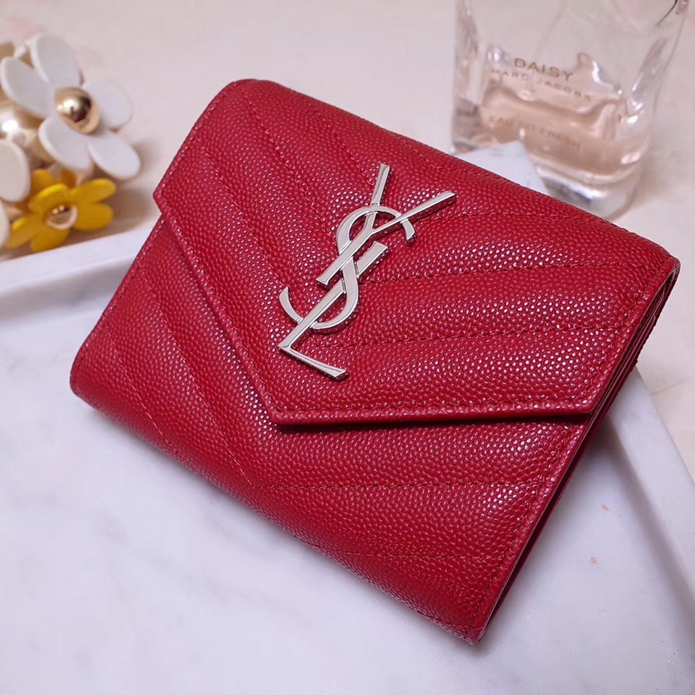 Saint Laurent Compact Tri Fold Wallet In Red Leather YSLBS81422