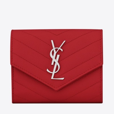 Saint Laurent Compact Tri Fold Wallet In Red Leather YSLBS81422