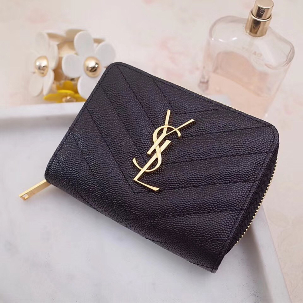 Saint Laurent Compact Zip Around Wallet In Black Leather YSLBS81423