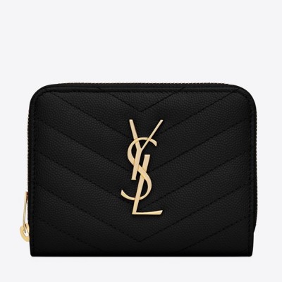 Saint Laurent Compact Zip Around Wallet In Black Leather YSLBS81423