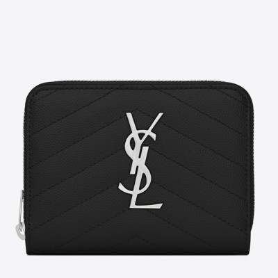 Saint Laurent Compact Zip Around Wallet In Noir Leather YSLBS81424