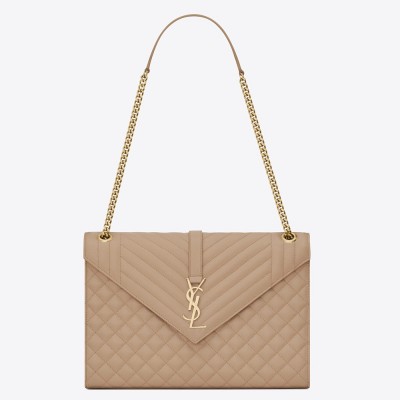 Saint Laurent Envelope Large Bag In Beige Matelasse Grained Leather YSLBS81104