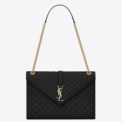 Saint Laurent Envelope Large Bag In Black Grained Leather YSLBS81105