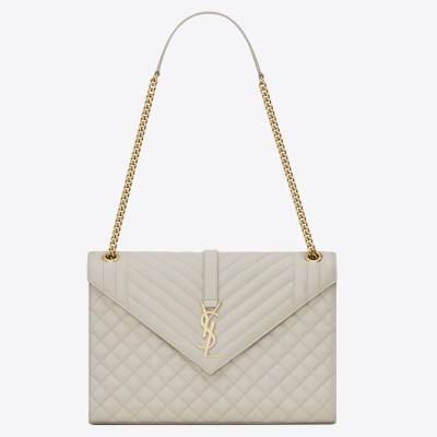 Saint Laurent Envelope Large Bag In White Matelasse Grained Leather YSLBS81107