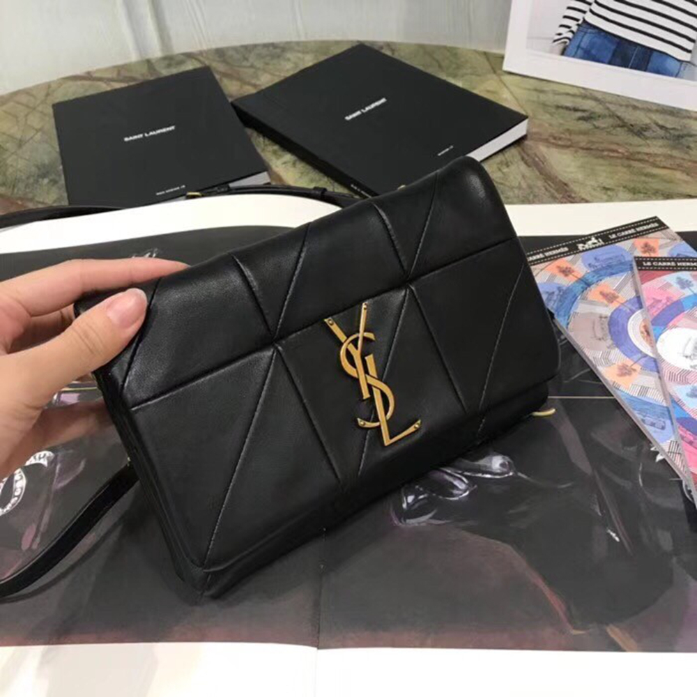 Saint Laurent Jamie Chain Wallet In Black Patchwork Lambskin YSLBS81213