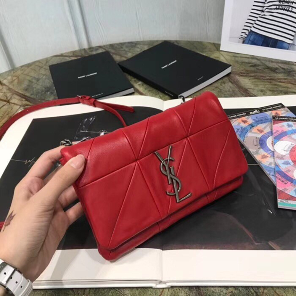 Saint Laurent Jamie Chain Wallet In Red Patchwork Lambskin YSLBS81214