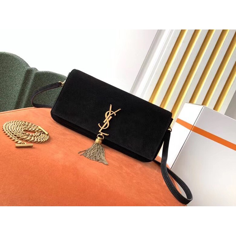 Saint Laurent Kate 99 Shoulder Bag In Black Suede YSLBS81129