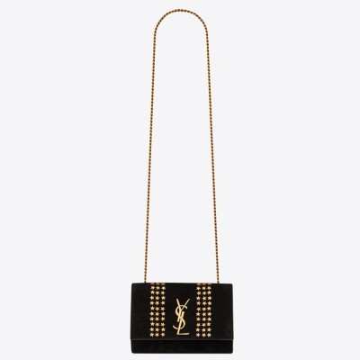 Saint Laurent Kate Small Bag In Black Suede With Star Studs YSLBS81154