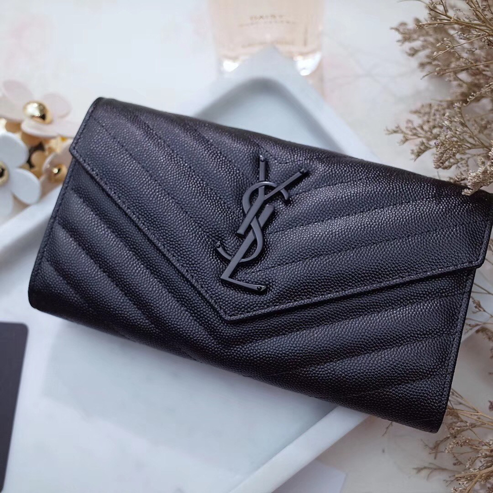 Saint Laurent Large Monogram Flap All Black Wallet YSLBS81063