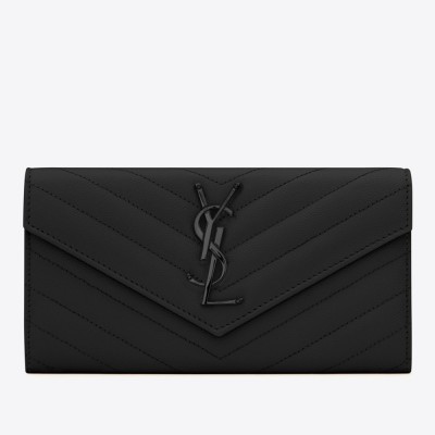 Saint Laurent Large Monogram Flap All Black Wallet YSLBS81063