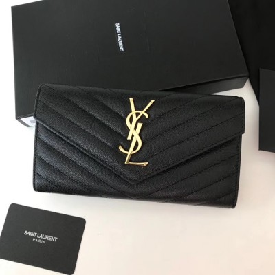 Saint Laurent Large Monogram Flap Wallet In Black Grained Leather YSLBS81425