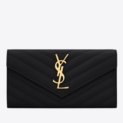 Saint Laurent Large Monogram Flap Wallet In Black Grained Leather YSLBS81425