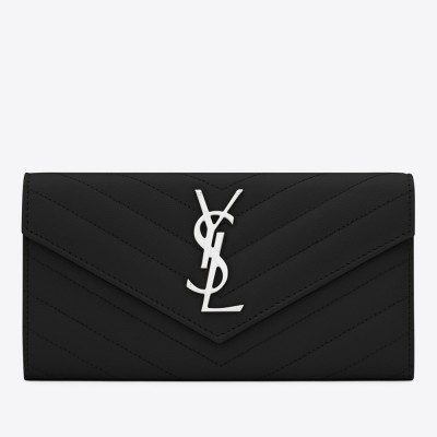 Saint Laurent Large Monogram Flap Wallet In Noir Grained Leather YSLBS81426