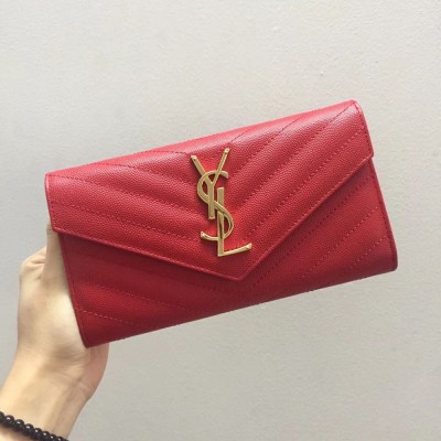 Saint Laurent Large Monogram Flap Wallet In Red Grained Leather YSLBS81427