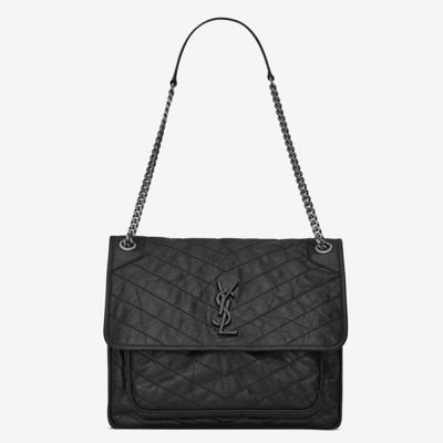 Saint Laurent Large Niki Chain Bag In Black Crinkled Leather YSLBS81251